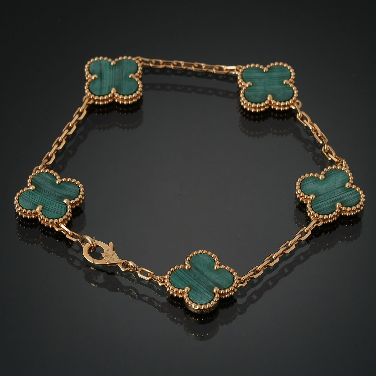 VAN CLEEF & ARPELS(USED)반클리프 빈티지 알함브라 말라카이트 5모티브 브레이슬릿 ARL80900